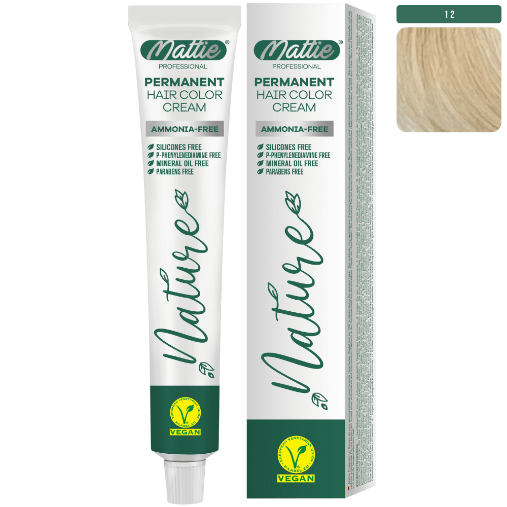 Mattie Professional Nature (12) Intense Blonde Super Aclarant - Vegan Permanent Hair Color Cream 60ml