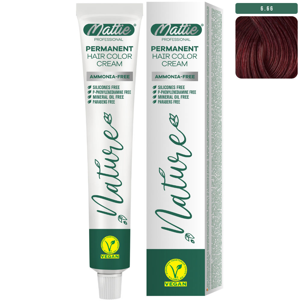 Mattie Professional Nature (6.66) Dunkelblond Intens Red - Vegan Permanente Haarfarbencreme 60ml