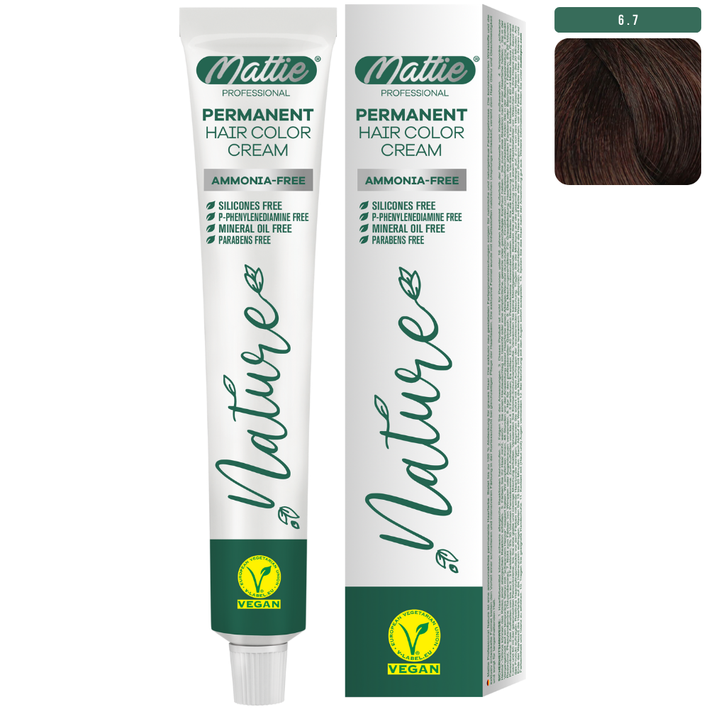 Mattie Professional Nature (6.7) Chocolate Brown - Vegan Permanent Hair Color Cream 60ml