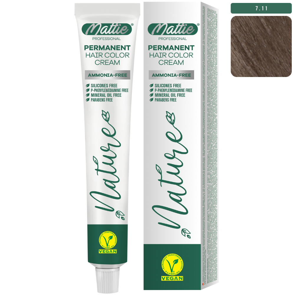Mattie Professional Nature (7.11) Extra Aschblond - Vegan Permanente Haarfarbencreme 60ml