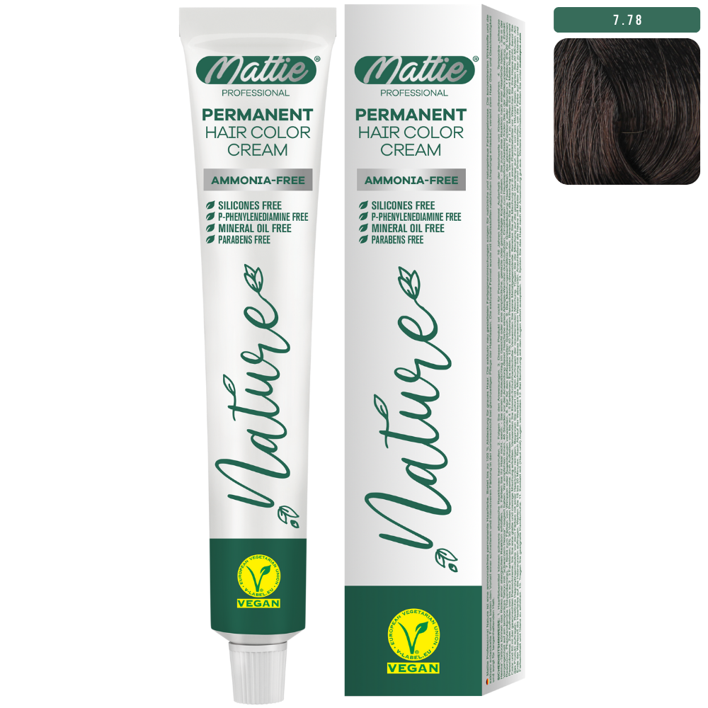 Mattie Professional Nature (7.78) Hellbraun Beige - Vegan Permanente Haarfarbencreme 60ml
